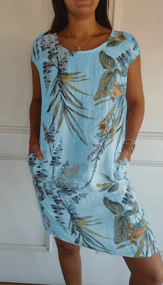 Printed Dress with Round Neck - Eveline