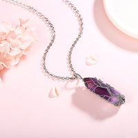 Stylish Crystal with Tree of Life Gemstone Necklace - Elara
