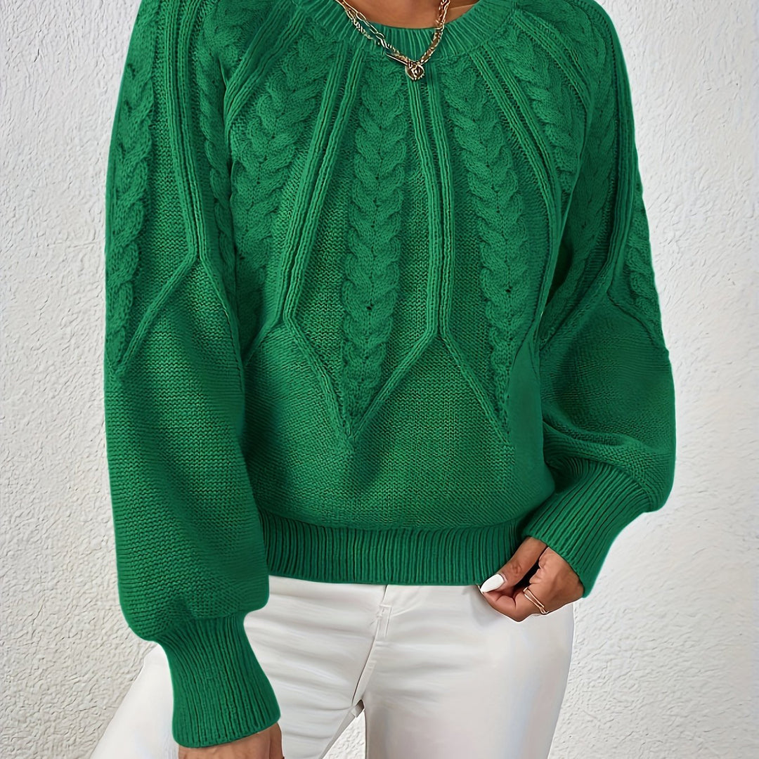 Women's Cable Knit Sweater with Lantern Sleeves – Sanna