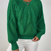 Women's Cable Knit Sweater with Lantern Sleeves – Sanna