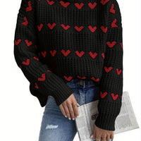 Knitted Women's Sweater with Heart Pattern and High Neck – Nola