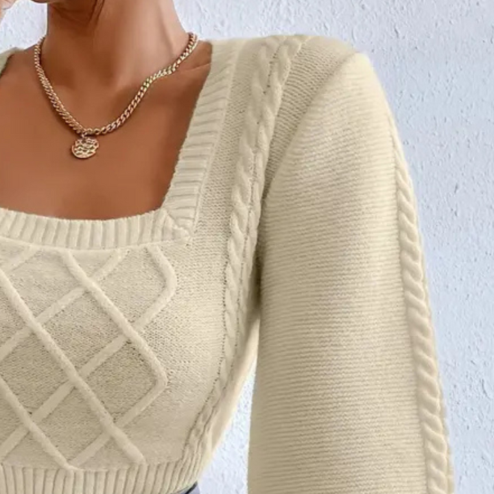Dzianinowy damski sweter z kwadratowym dekoltem - Sienna