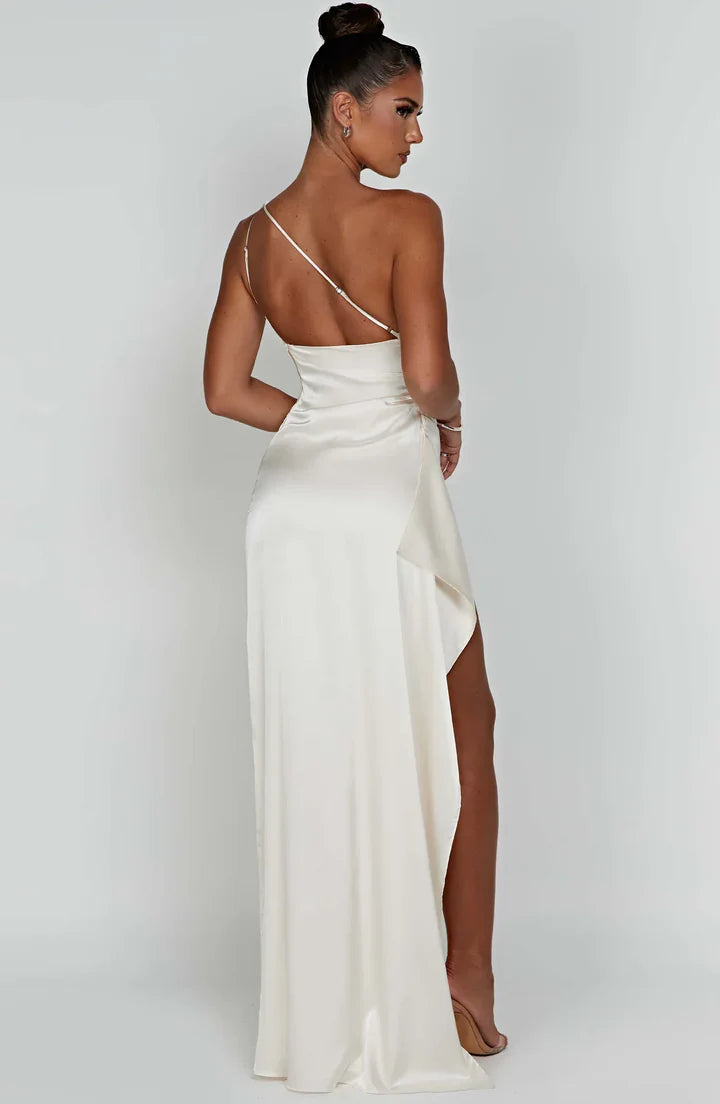 Satin One-Shoulder Split Dress - Vivienne
