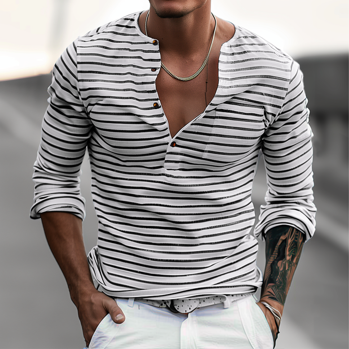 Striped Henley Shirt with Long Sleeves – Dorian