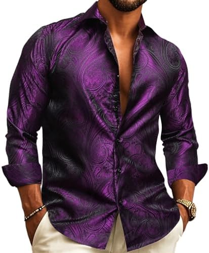 Men's Paisley Jacquard Shirt – Long-Sleeve Style for Weddings & Evening Wear 1