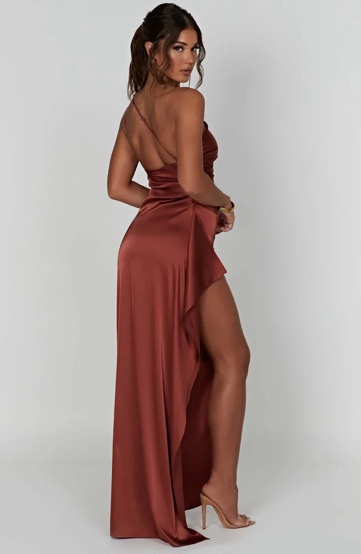 Satin One-Shoulder Split Dress - Vivienne