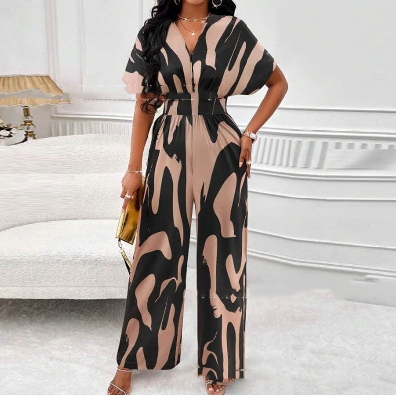 Summer Jumpsuit with V-Neck and Print – Noemi