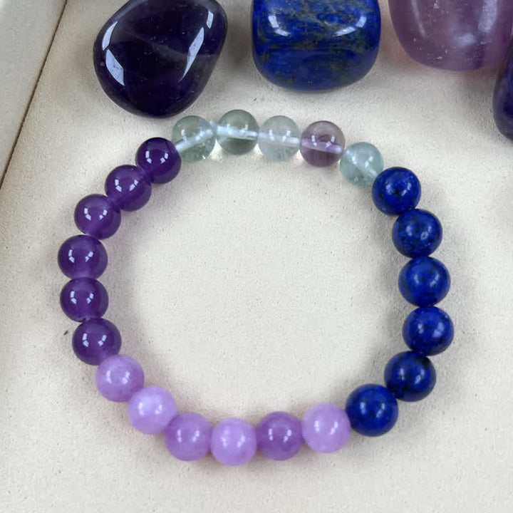 Bransoletka przeciw lękowi z ametystem, lepidolitem i lapis lazuli - Aurora
