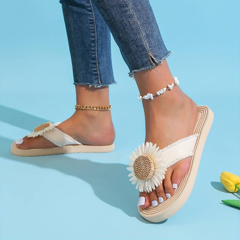 Boho Slip-On Sandals with Flower Detail – Marivi