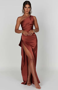 Satin One-Shoulder Split Dress - Vivienne
