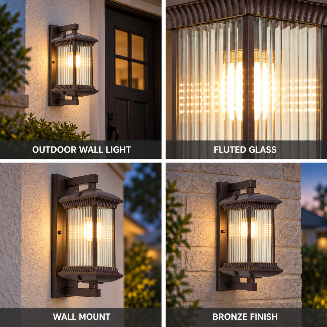 Weatherproof Ribbed Glass Outdoor Wall Light with Metal Frame (Hardwired) 3