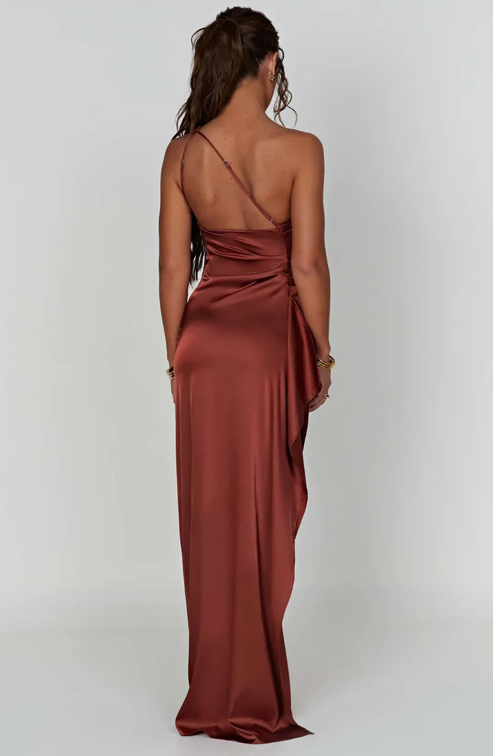 Satin One-Shoulder Split Dress - Vivienne