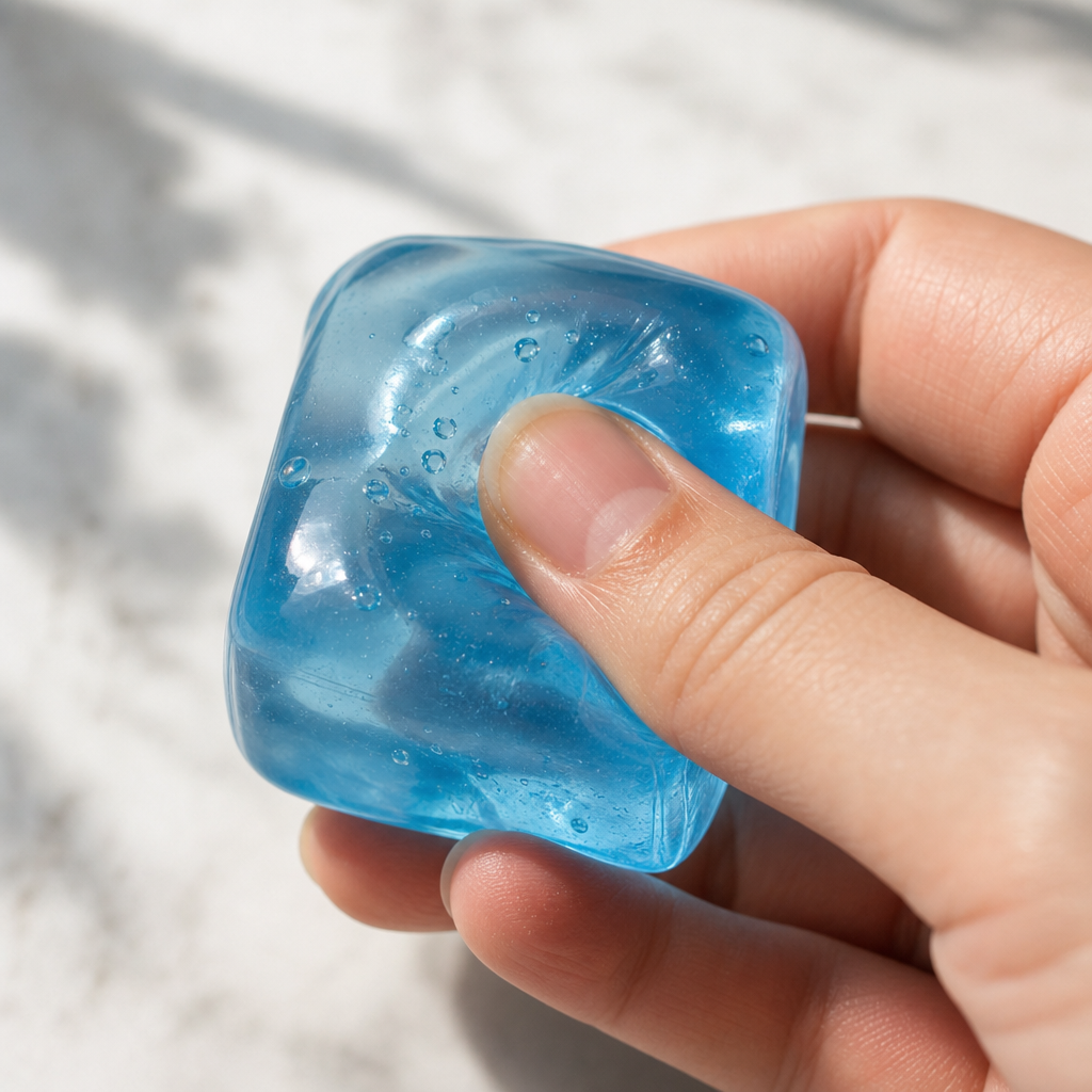 Hand knijpt in doorzichtige jelly squishy ASMR