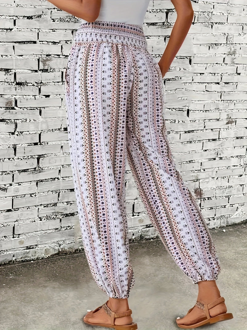 Boho Hoge Taille Damesbroek met Print & Geraffineerde Taille – Linara