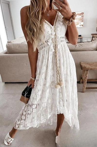White Crocheted Fringe Dress - Élodie