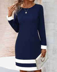 Trendy Dark Blue Dress with Classic Silhouette – Aurelia