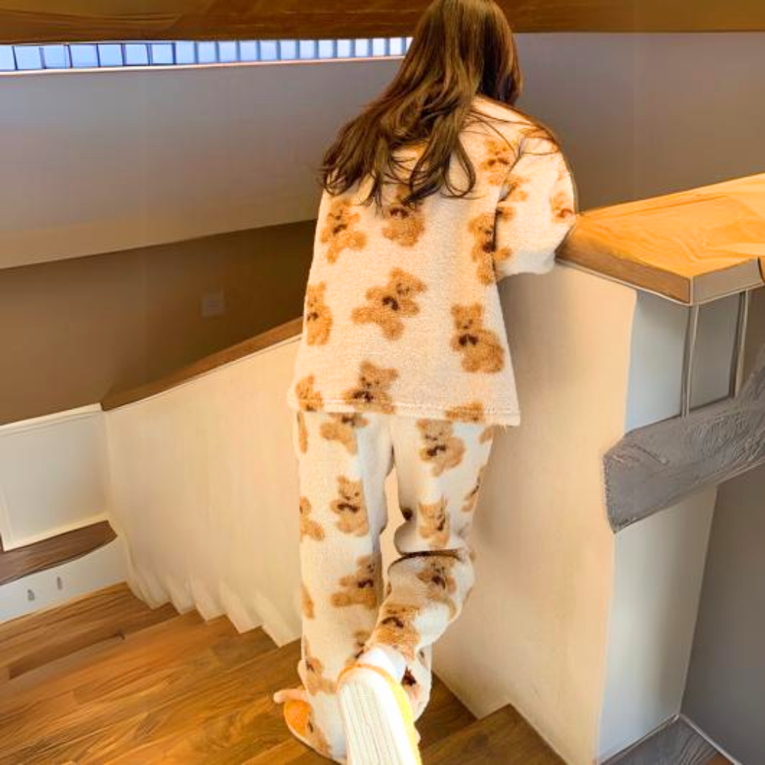 Velvety Soft Pajama Set with Bear Print – Mila