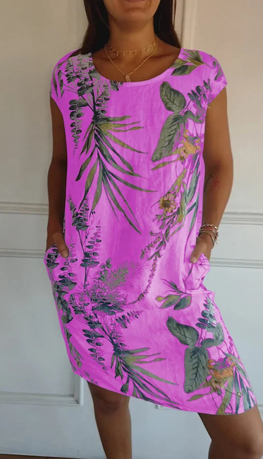 Printed Dress with Round Neck - Eveline