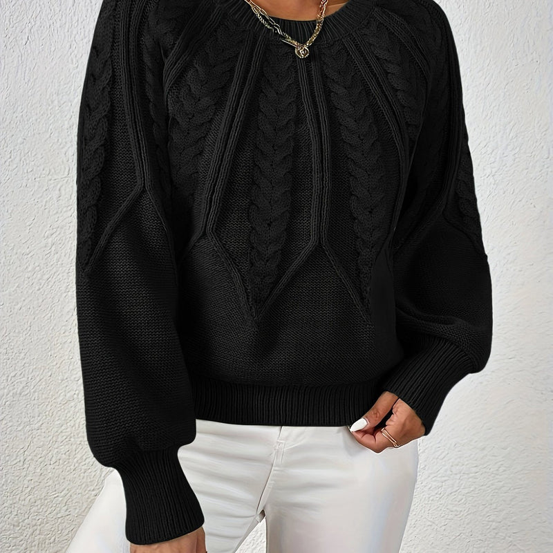 Women's Cable Knit Sweater with Lantern Sleeves – Sanna