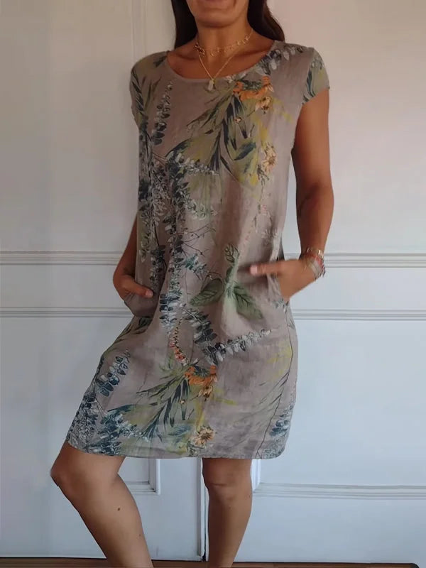 Printed Dress with Round Neck - Eveline