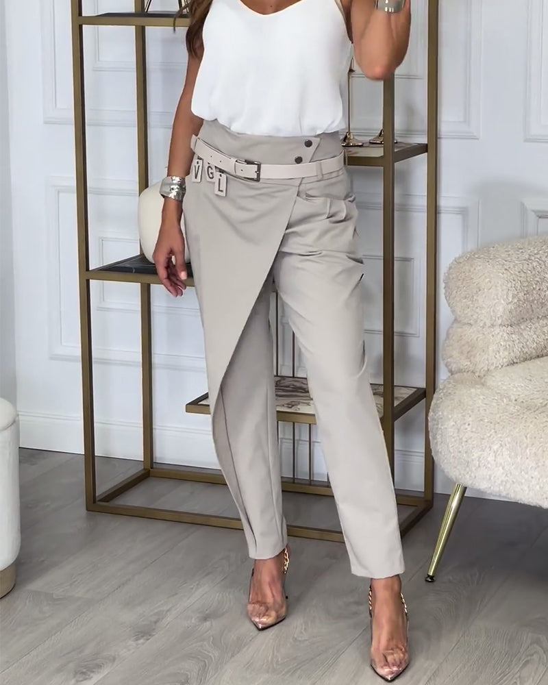 Trendy Women's Patchwork Pants with Belt - Liv