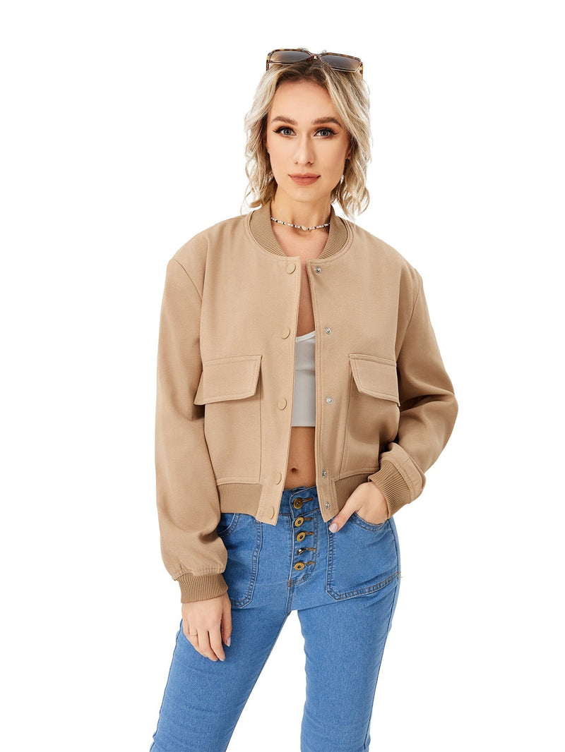 Lightweight Women's Bomber Jacket with Button Closure - Mira