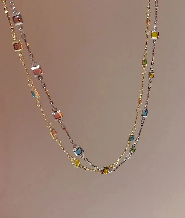 Fijne Gouden/Zilveren Ketting met Kleurrijke Stenen - Ivy