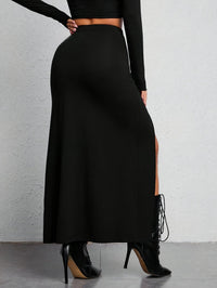 Zwarte Hoge Taille Split Rok - Sophie