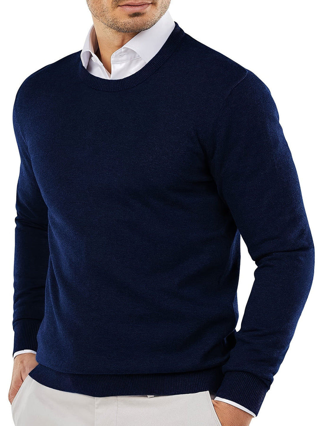 Modny sweter dziany z okrągłym dekoltem - Dante