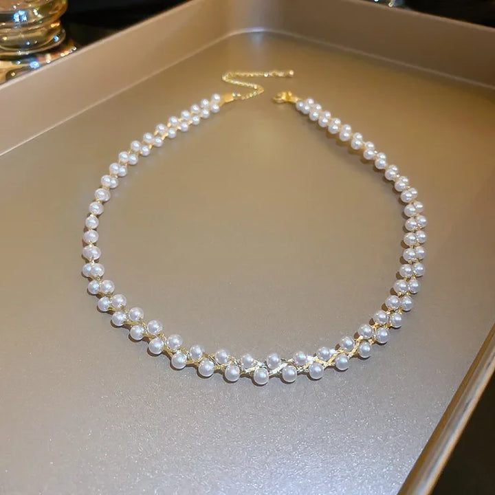 Double Crystal and Pearl Necklace - Amira