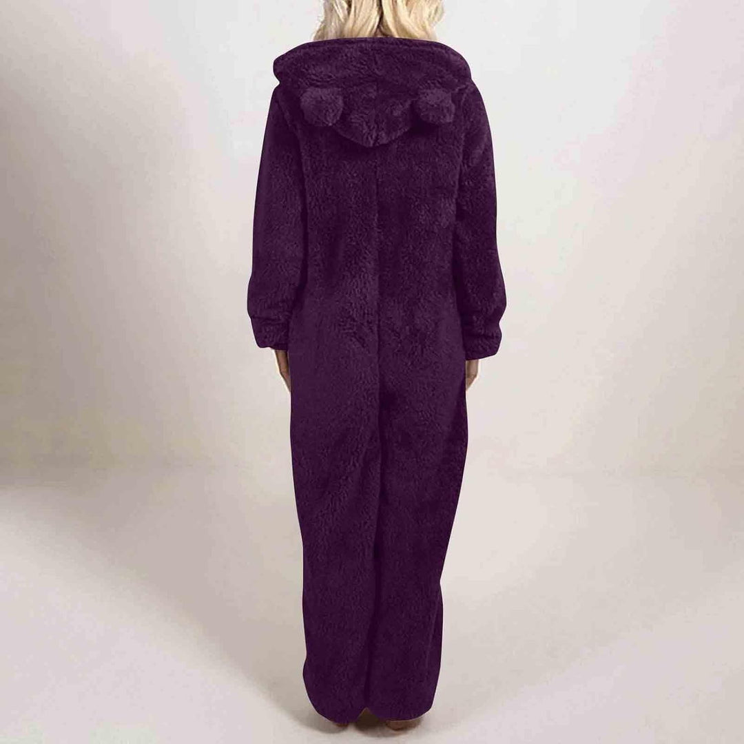 Sherpa Fuzzy Onesie with Hood - CozyCat