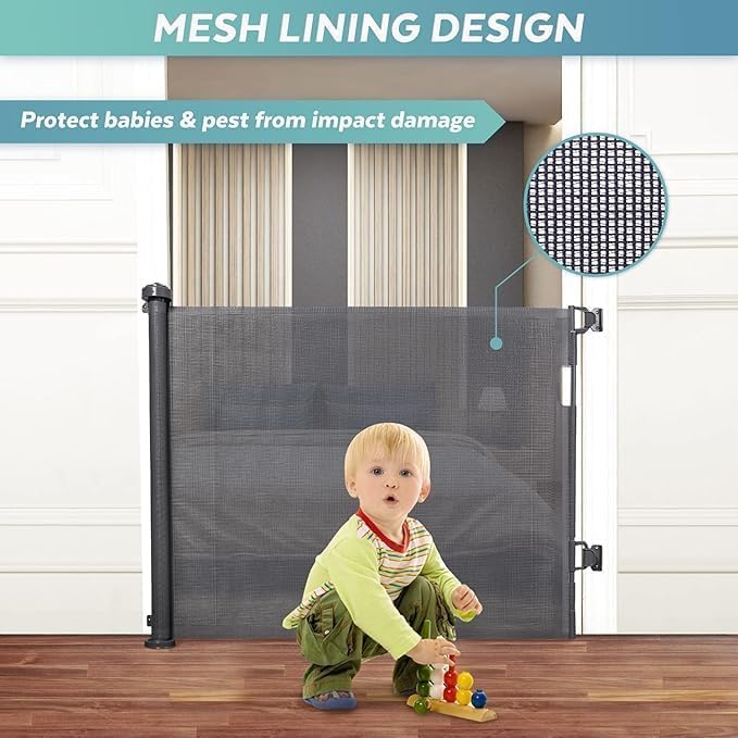 Retractable Mesh Baby Safety Gate with Automatic Closing – Kivora