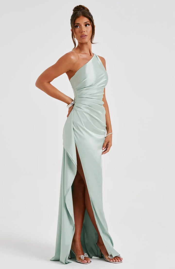 Satin One-Shoulder Split Dress - Vivienne
