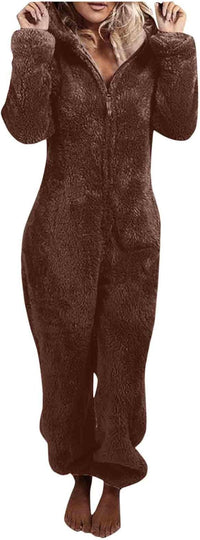Sherpa Fuzzy Onesie with Hood - CozyCat