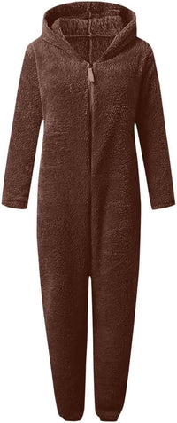 Sherpa Fuzzy Onesie with Hood - CozyCat