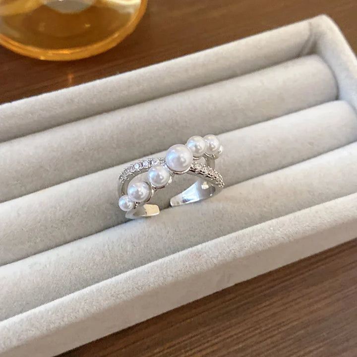 Verstelbare Vintage Ring met Zirkonia en Parel - Isadora