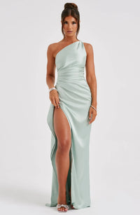 Satin One-Shoulder Split Dress - Vivienne