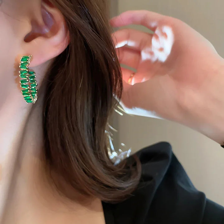 Emerald Green Crystal Hoop Earrings - Esme