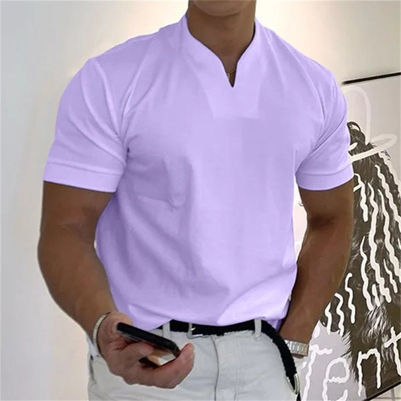 Breathable men's fitness shirt with V-neck - Timo