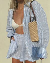 Striped summer set for women in blue – Noemi