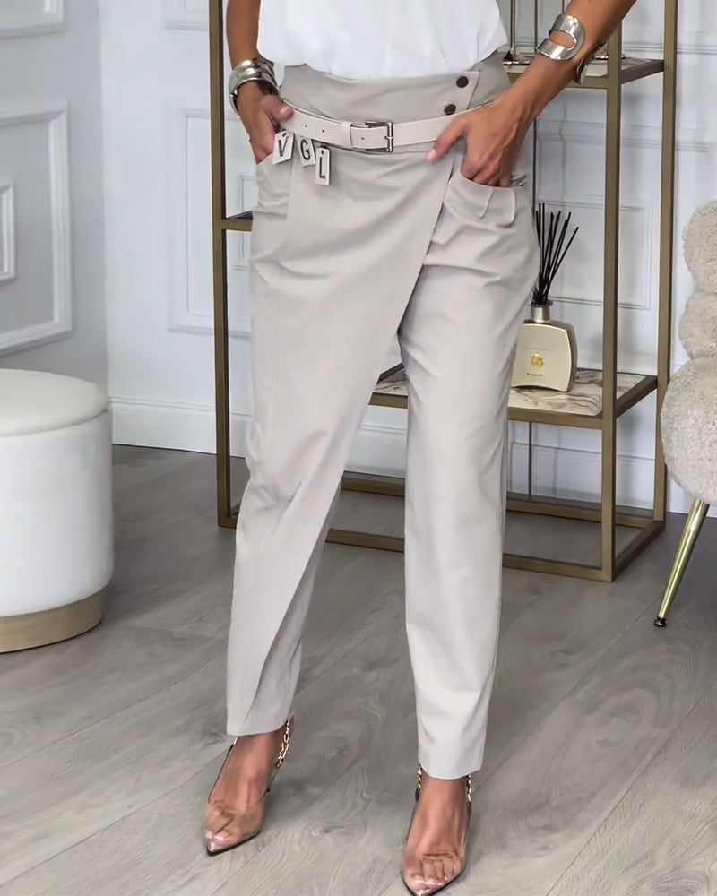 Trendy Women's Patchwork Pants with Belt - Liv