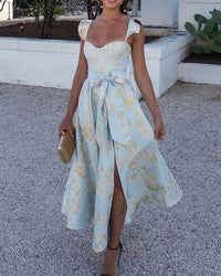 Summer Dress with Butterfly Sleeves and Print - Lina
