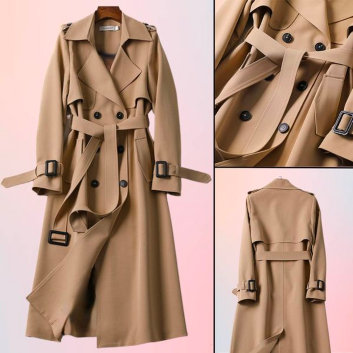 Trendy Women's Trench Coat with Double Buttons - Celina