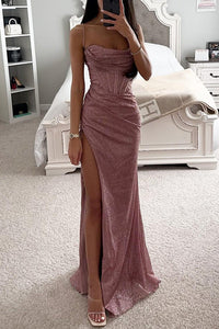 Evening dress with glitter and high slit for women – Lorena