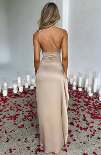 Satin One-Shoulder Split Dress - Vivienne