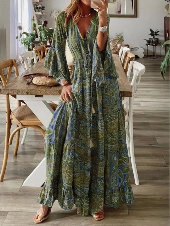 Boho maxi dress with flowing fit & details – Amira