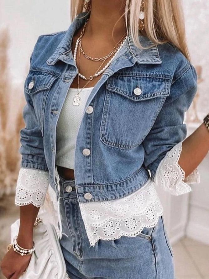 Blauw Patchwork Denim Jas - Rowena
