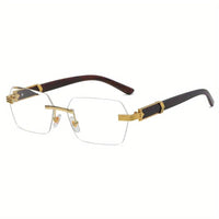 Rimless Sunglasses with Rectangular Lenses and Faux Wood Temples – Verro