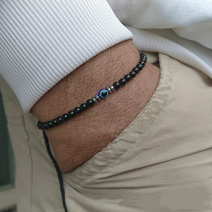 Men's 4mm Natural Stone Evil Eye Bead Bracelet - Thor