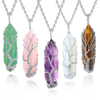 Stylish Crystal with Tree of Life Gemstone Necklace - Elara